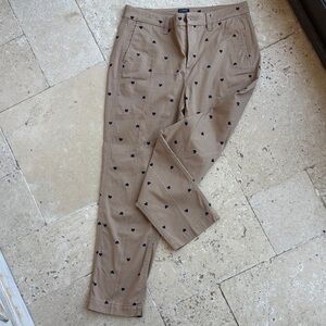 J. Crew Tan Chinos with Navy Hearts